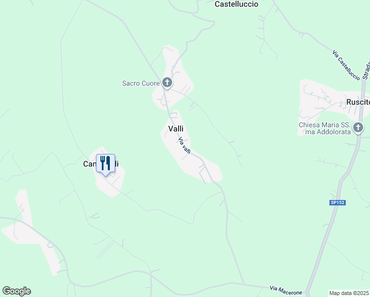 map of restaurants, bars, coffee shops, grocery stores, and more near Via valli in Valli