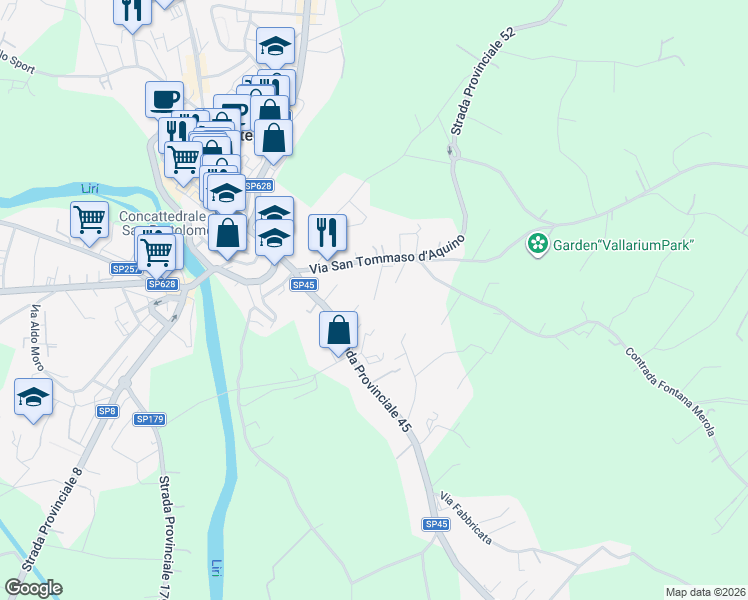 map of restaurants, bars, coffee shops, grocery stores, and more near Strada Provinciale 45 in Pontecorvo