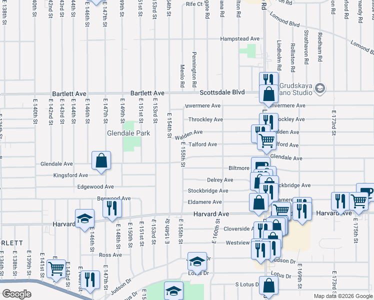 map of restaurants, bars, coffee shops, grocery stores, and more near 15508 Talford Avenue in Cleveland