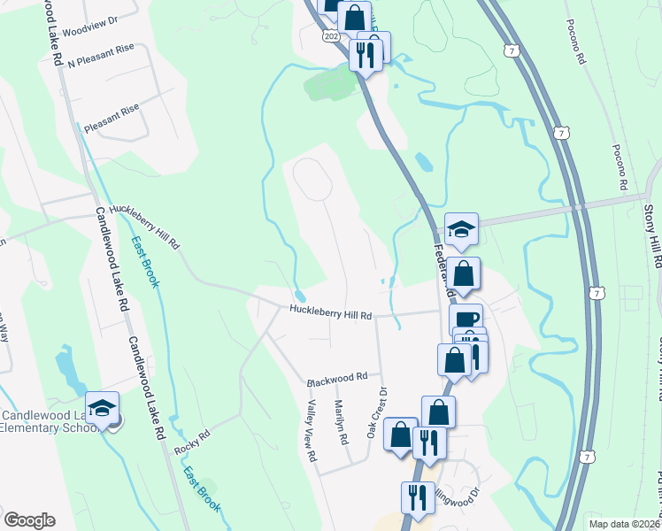 map of restaurants, bars, coffee shops, grocery stores, and more near 8 Greenknoll Drive in Brookfield