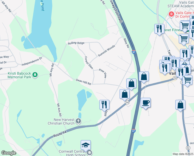 map of restaurants, bars, coffee shops, grocery stores, and more near 1006 Forest Glen in New Windsor