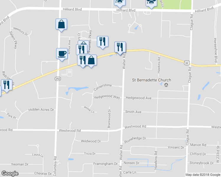 map of restaurants, bars, coffee shops, grocery stores, and more near 24469 Cornerstone in Westlake