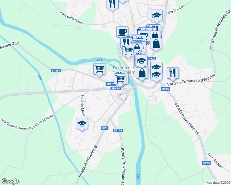 map of restaurants, bars, coffee shops, grocery stores, and more near in Pontecorvo