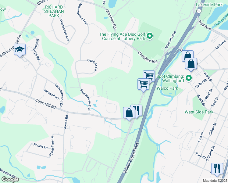 map of restaurants, bars, coffee shops, grocery stores, and more near 36 Marc Drive in Wallingford