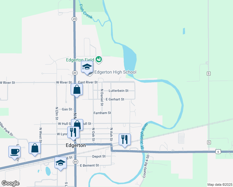 map of restaurants, bars, coffee shops, grocery stores, and more near 314 Lutterbein St in Edgerton