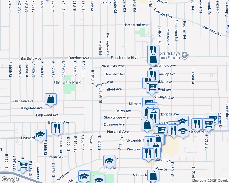 map of restaurants, bars, coffee shops, grocery stores, and more near 15802 Talford Avenue in Cleveland