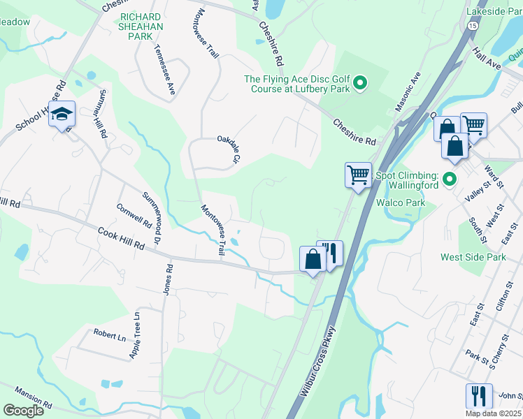 map of restaurants, bars, coffee shops, grocery stores, and more near 36 Marc Drive in Wallingford