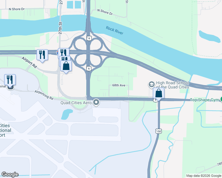 map of restaurants, bars, coffee shops, grocery stores, and more near 6802 33rd Street in Moline