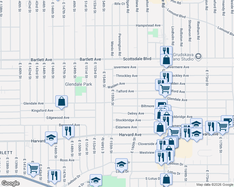 map of restaurants, bars, coffee shops, grocery stores, and more near 15508 Talford Avenue in Cleveland