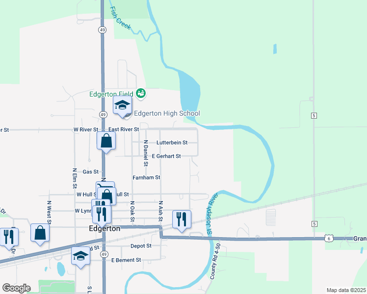 map of restaurants, bars, coffee shops, grocery stores, and more near 344 Lutterbein St in Edgerton