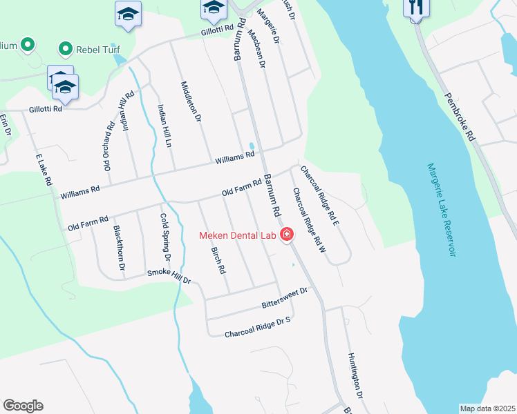 map of restaurants, bars, coffee shops, grocery stores, and more near 7 Pondfield Road in New Fairfield