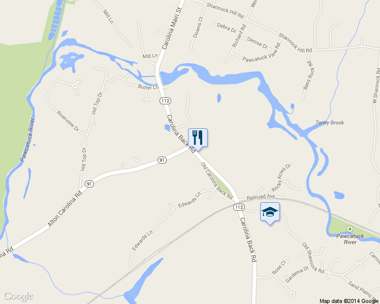 map of restaurants, bars, coffee shops, grocery stores, and more near 456 Carolina Back Road in Charlestown