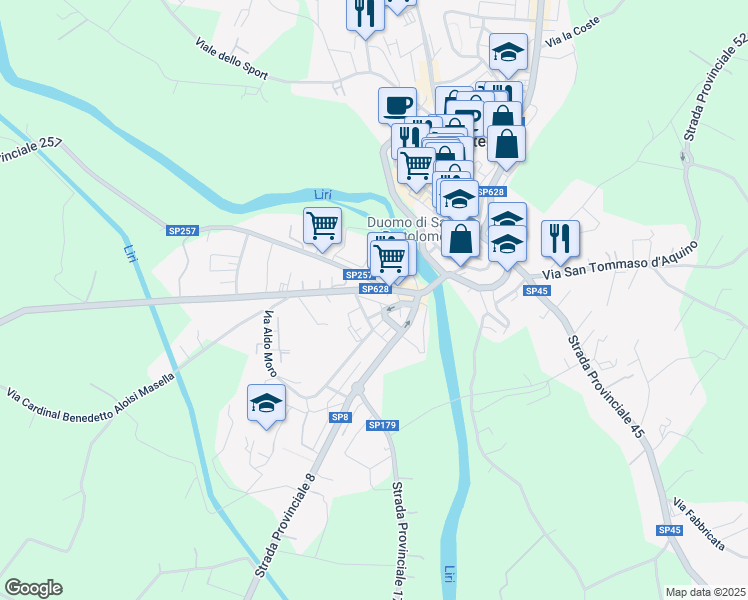 map of restaurants, bars, coffee shops, grocery stores, and more near in Pontecorvo