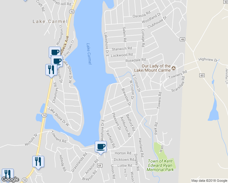 map of restaurants, bars, coffee shops, grocery stores, and more near 9 Mohansic Road in Carmel Hamlet