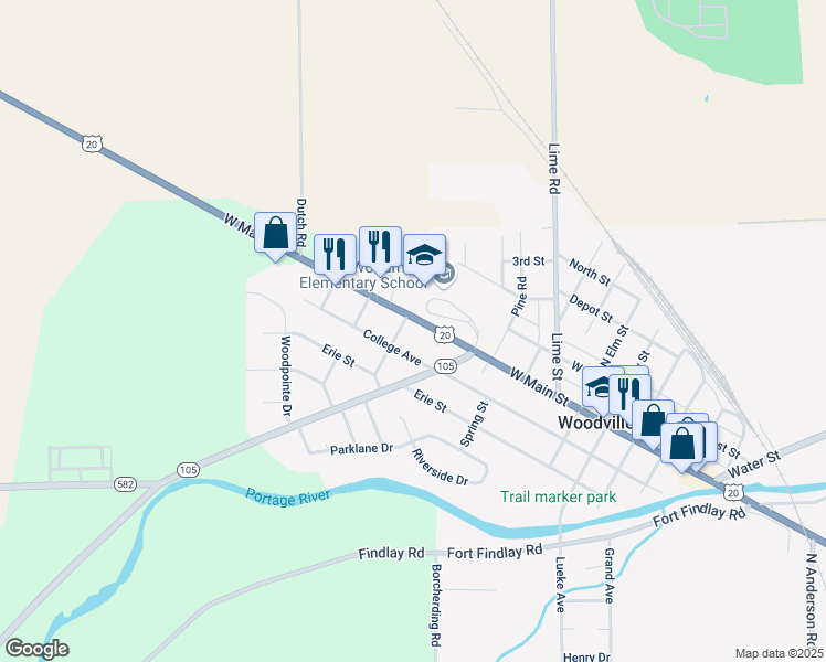 map of restaurants, bars, coffee shops, grocery stores, and more near 835 W Main St in Woodville