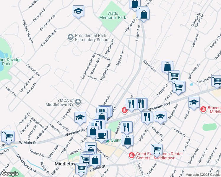 map of restaurants, bars, coffee shops, grocery stores, and more near 37 Beacon Street in Middletown