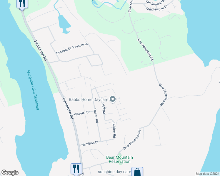 map of restaurants, bars, coffee shops, grocery stores, and more near 10 Birch Trail in Danbury