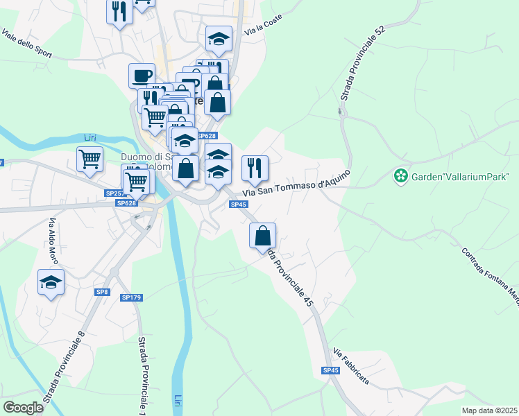 map of restaurants, bars, coffee shops, grocery stores, and more near 2 Strada Provinciale 45 in Pontecorvo