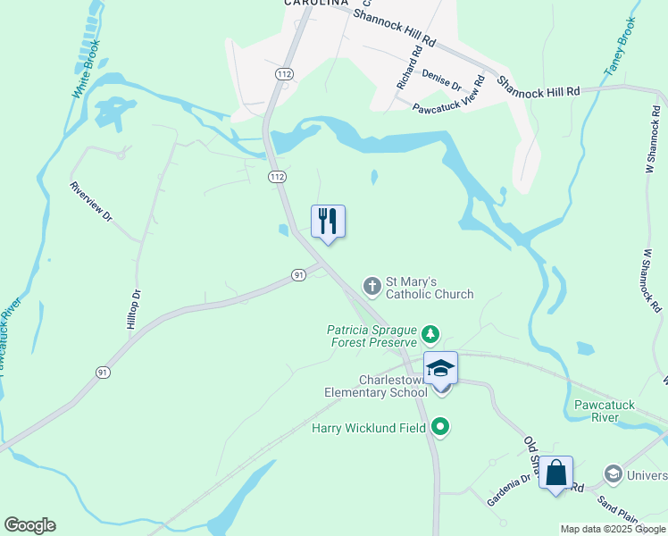 map of restaurants, bars, coffee shops, grocery stores, and more near 456 Carolina Back Road in Charlestown