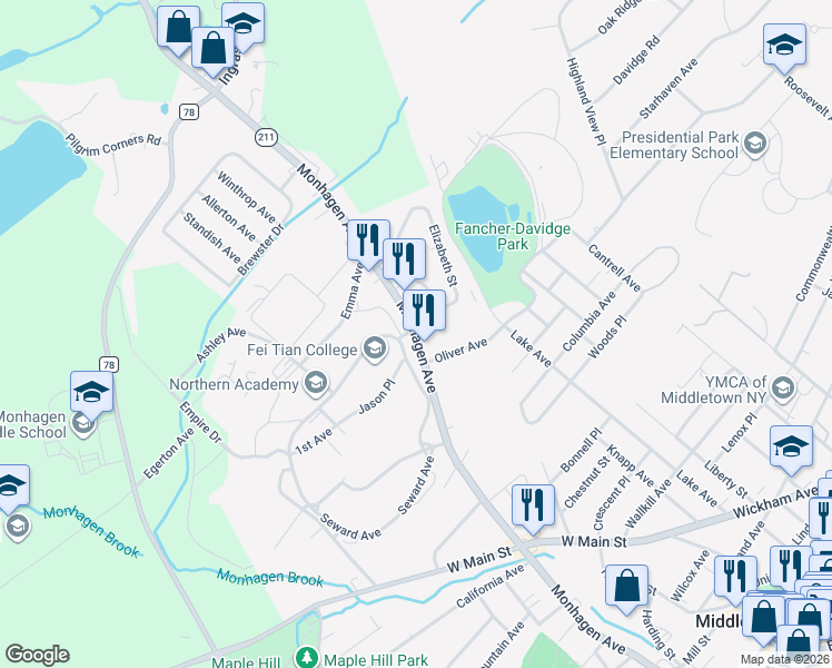 map of restaurants, bars, coffee shops, grocery stores, and more near 175 Monhagen Avenue in Middletown