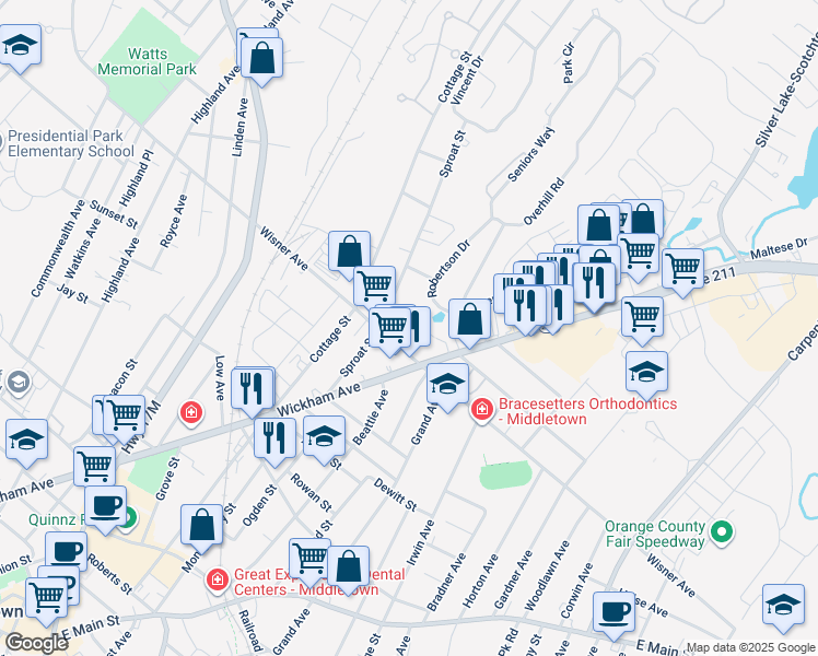 map of restaurants, bars, coffee shops, grocery stores, and more near 10 Blanchard Street in Middletown