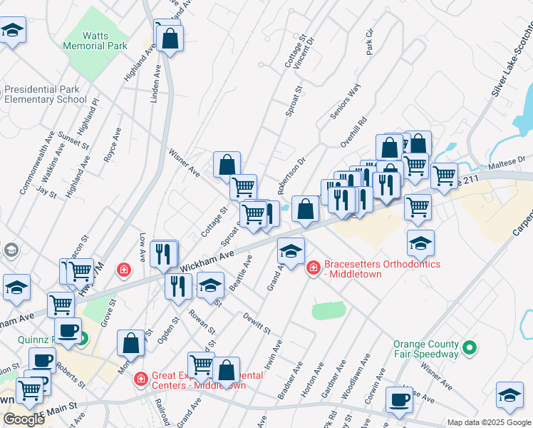 map of restaurants, bars, coffee shops, grocery stores, and more near 12 Blanchard Street in Middletown