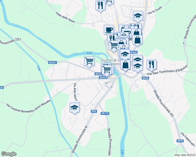 map of restaurants, bars, coffee shops, grocery stores, and more near 41 Via Leuciana in Pontecorvo