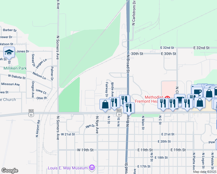 map of restaurants, bars, coffee shops, grocery stores, and more near 2440 Birdie Avenue in Fremont