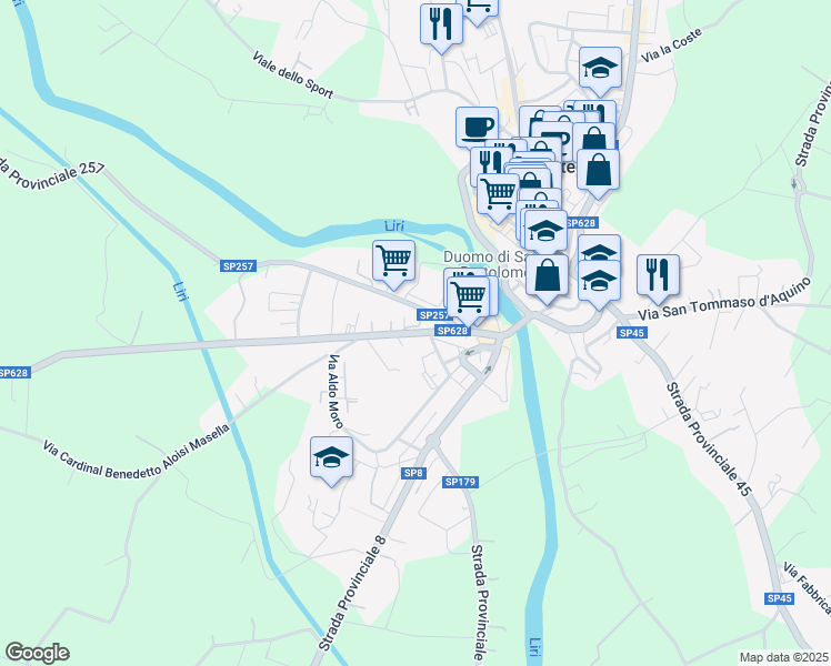 map of restaurants, bars, coffee shops, grocery stores, and more near 41 Via Leuciana in Pontecorvo