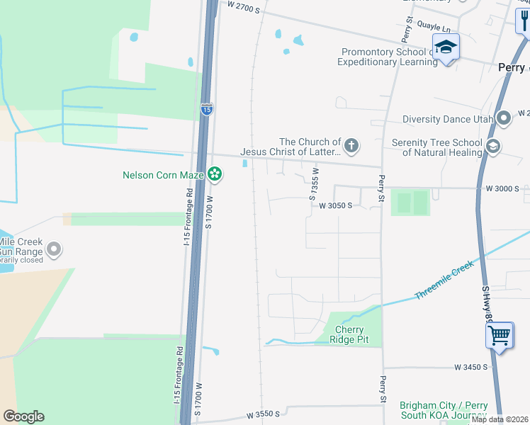 map of restaurants, bars, coffee shops, grocery stores, and more near 3056 South 1450 West in Perry