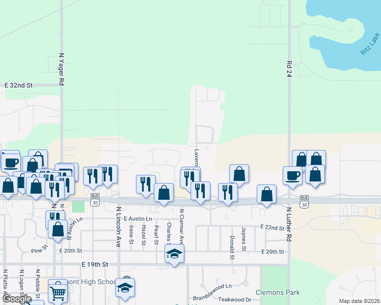 map of restaurants, bars, coffee shops, grocery stores, and more near 2532 North Buckingham Road in Fremont