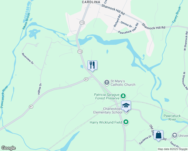 map of restaurants, bars, coffee shops, grocery stores, and more near 467 Carolina Back Road in Charlestown