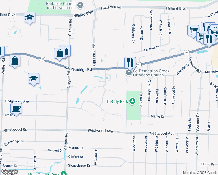 map of restaurants, bars, coffee shops, grocery stores, and more near 2351 Fox Run in Westlake