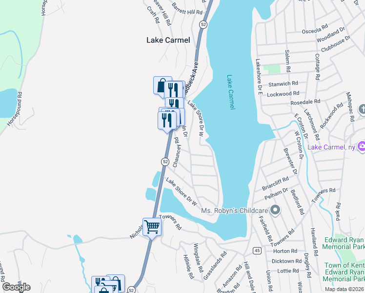map of restaurants, bars, coffee shops, grocery stores, and more near 55 Lincoln Drive in Carmel Hamlet
