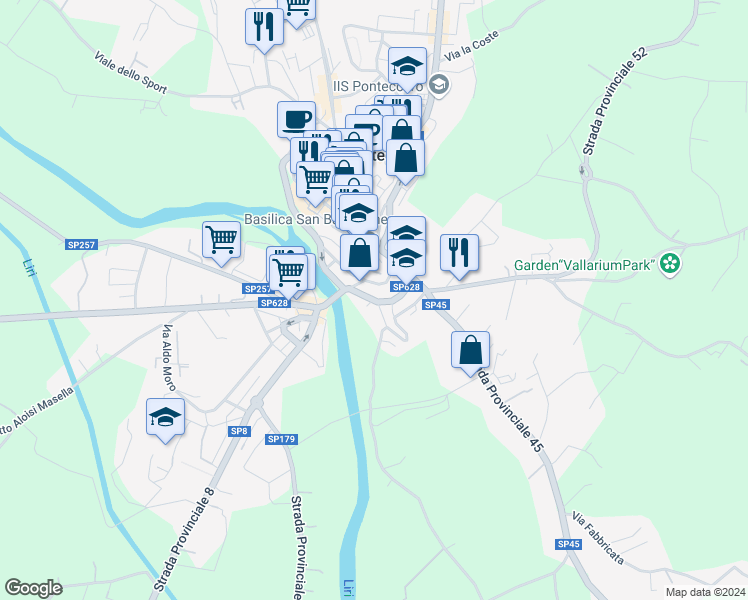 map of restaurants, bars, coffee shops, grocery stores, and more near 15 Via Concezione in Pontecorvo