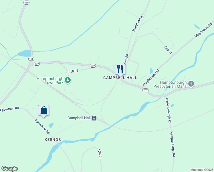 map of restaurants, bars, coffee shops, grocery stores, and more near 2837 New York 207 in Campbell Hall