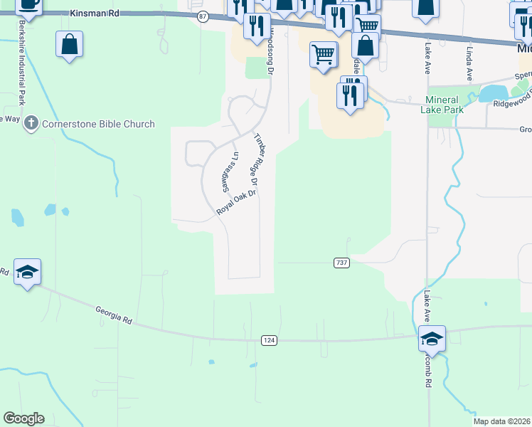 map of restaurants, bars, coffee shops, grocery stores, and more near 15482 Cloverdale Drive in Middlefield