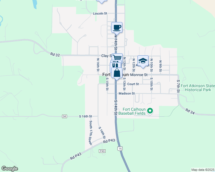 map of restaurants, bars, coffee shops, grocery stores, and more near 220 South 15th Street in Fort Calhoun