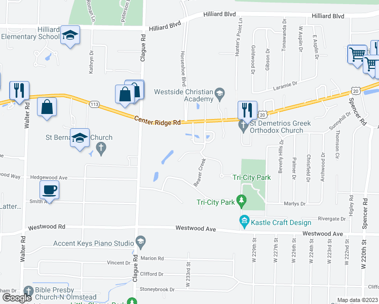 map of restaurants, bars, coffee shops, grocery stores, and more near 2395 Pebblebrook in Westlake
