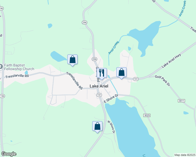 map of restaurants, bars, coffee shops, grocery stores, and more near in Lake Ariel