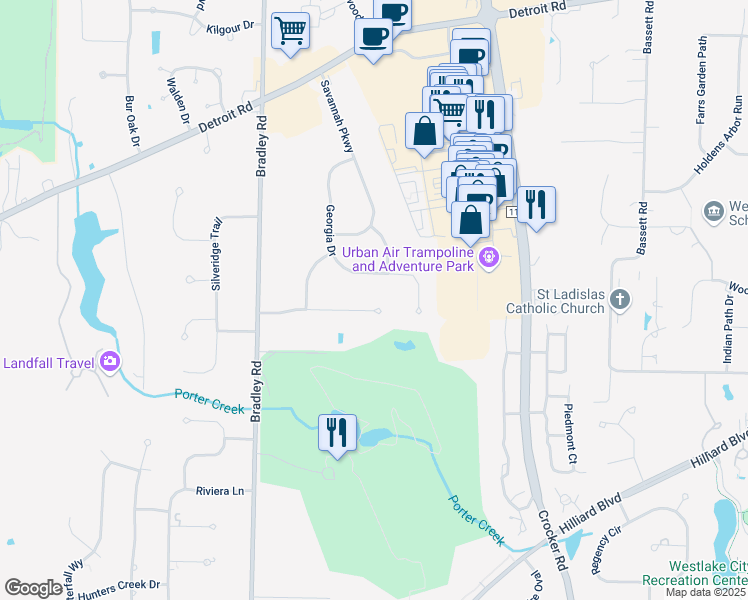 map of restaurants, bars, coffee shops, grocery stores, and more near 30523 Atlanta Lane in Westlake