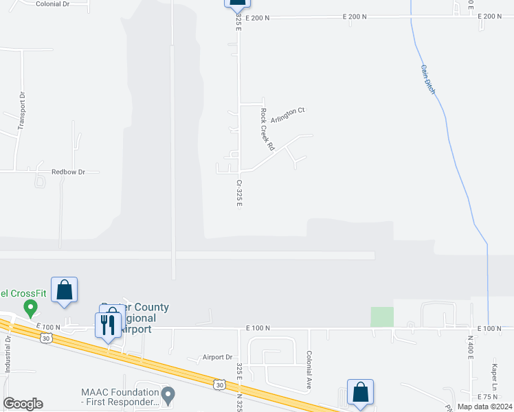 map of restaurants, bars, coffee shops, grocery stores, and more near 1451 Cr-325 East in Valparaiso