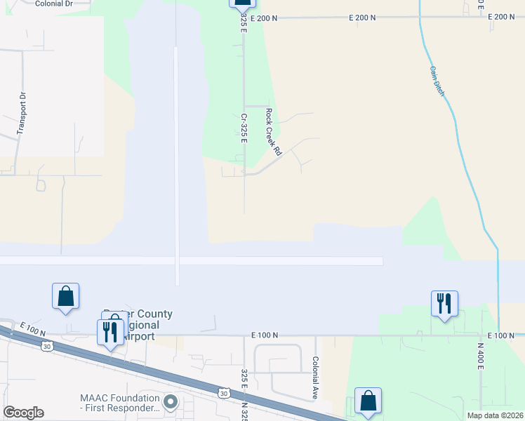map of restaurants, bars, coffee shops, grocery stores, and more near 1451 Cr-325 East in Valparaiso