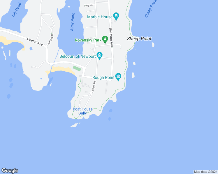 map of restaurants, bars, coffee shops, grocery stores, and more near 4 Bellevue Avenue in Newport