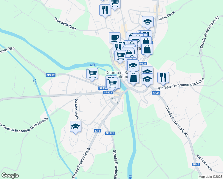 map of restaurants, bars, coffee shops, grocery stores, and more near in Pontecorvo