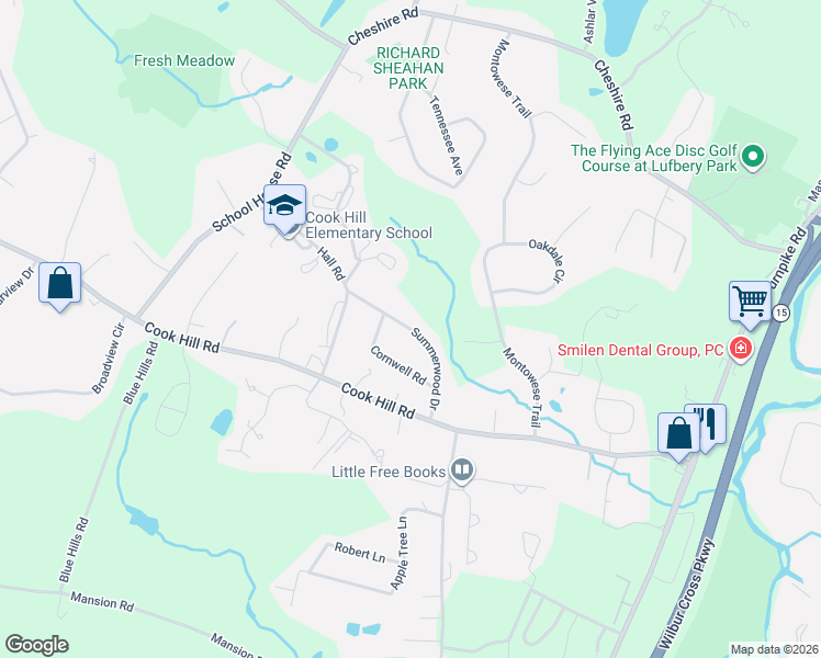map of restaurants, bars, coffee shops, grocery stores, and more near Summerwood Drive in Wallingford
