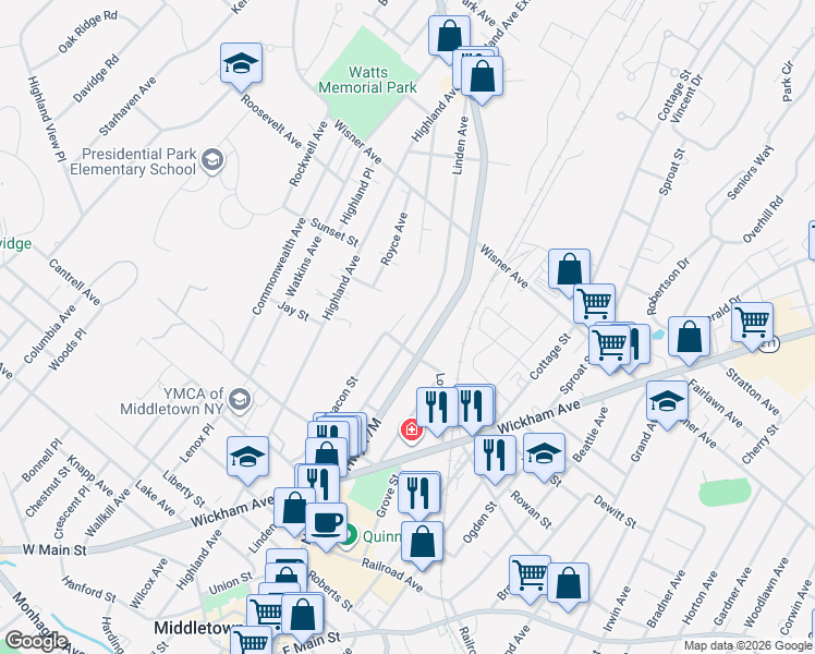 map of restaurants, bars, coffee shops, grocery stores, and more near 137-139 Linden Avenue in Middletown