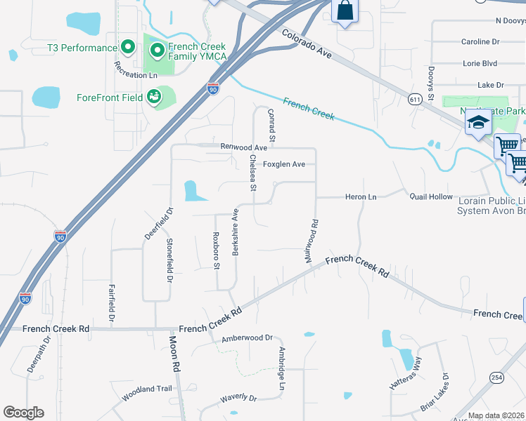 map of restaurants, bars, coffee shops, grocery stores, and more near 2430 Berkshire Avenue in Avon