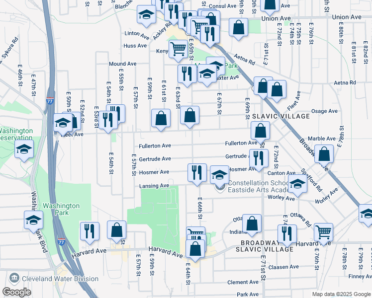 map of restaurants, bars, coffee shops, grocery stores, and more near in Cleveland