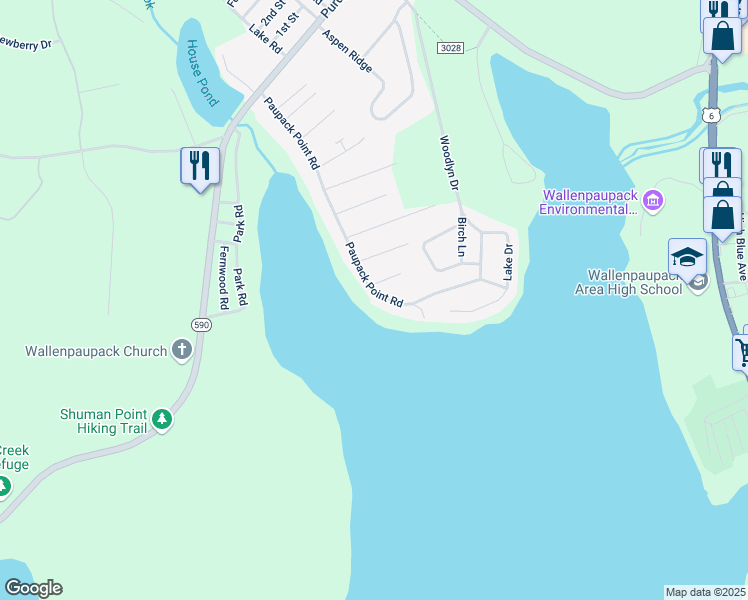 map of restaurants, bars, coffee shops, grocery stores, and more near 106 Walts Landing Road in Hawley